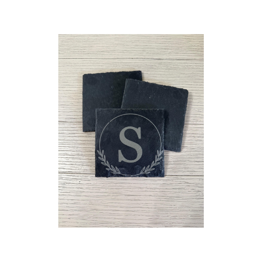 4 set of 4x4 Black Slate Stone Coasters